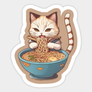 Cat eating Ramen Sticker